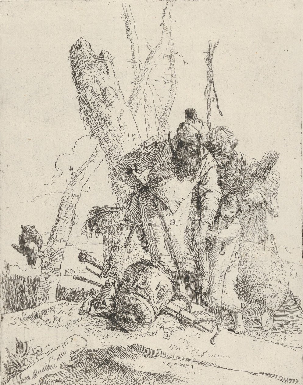 Kaksi astrologia ja poika, Scherzistä, n. 1743-50. tekijältä Giovanni Battista Tiepolo