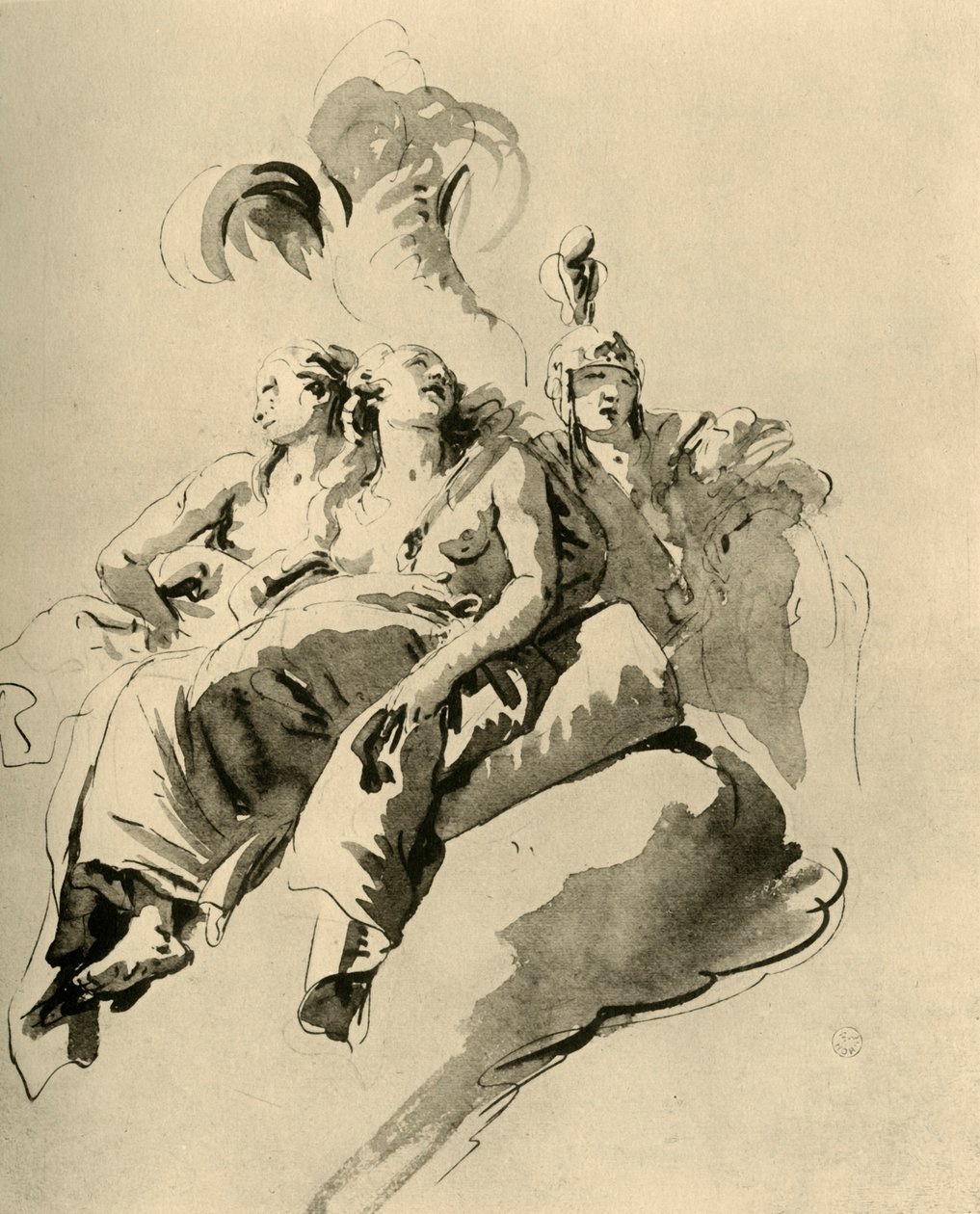 Kaksi nuorta naista ja sotilas, 1700-luvun puoliväli, 1928 tekijältä Giovanni Battista Tiepolo