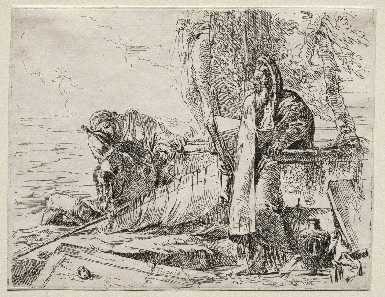 Erilaisia otuksia: Filosofi kädessään kirjaa. tekijältä Giovanni Battista Tiepolo