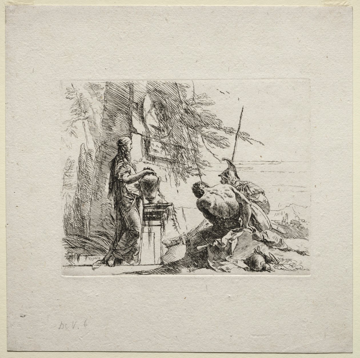Erilaisia otuksia: Nainen seisoo kädet maljakossa, 1785. tekijältä Giovanni Battista Tiepolo