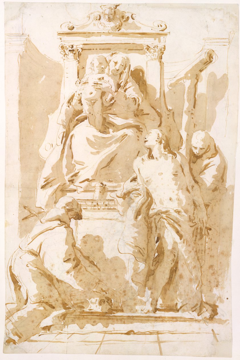 Jungfrau und Kind mit Heiligem Johannes vom Kreuz (?), Heiligem Sebastian und Heiligem Peter von Alcantara tekijältä Giovanni Battista Tiepolo