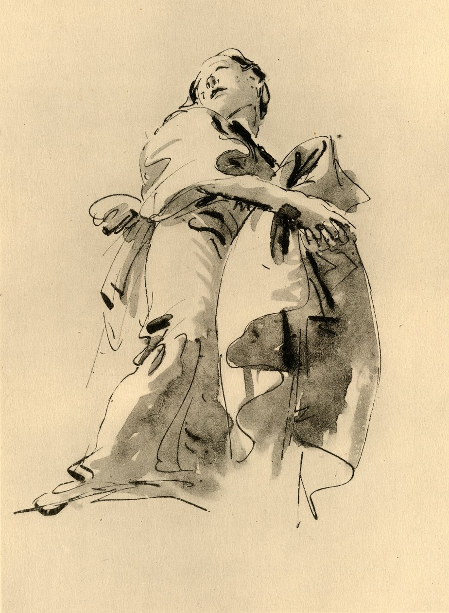 Nainen kumartuu oikealle, mutta katsoo ylöspäin, 1700-luvun puoliväli, 1928 tekijältä Giovanni Battista Tiepolo