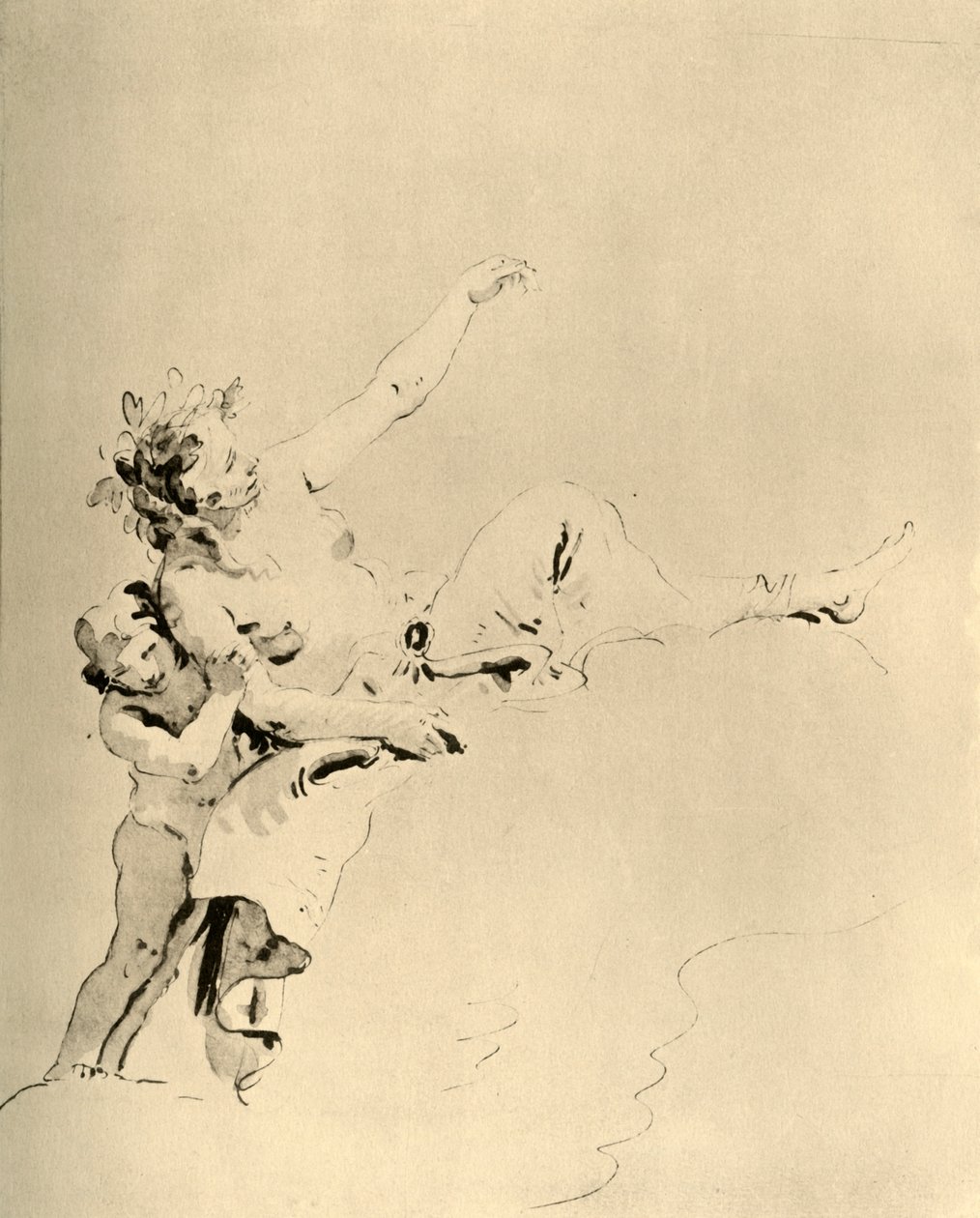 Pilvien päällä lepäävä ja Amorin tukema nainen, 1700-luvun puoliväli, 1928 tekijältä Giovanni Battista Tiepolo