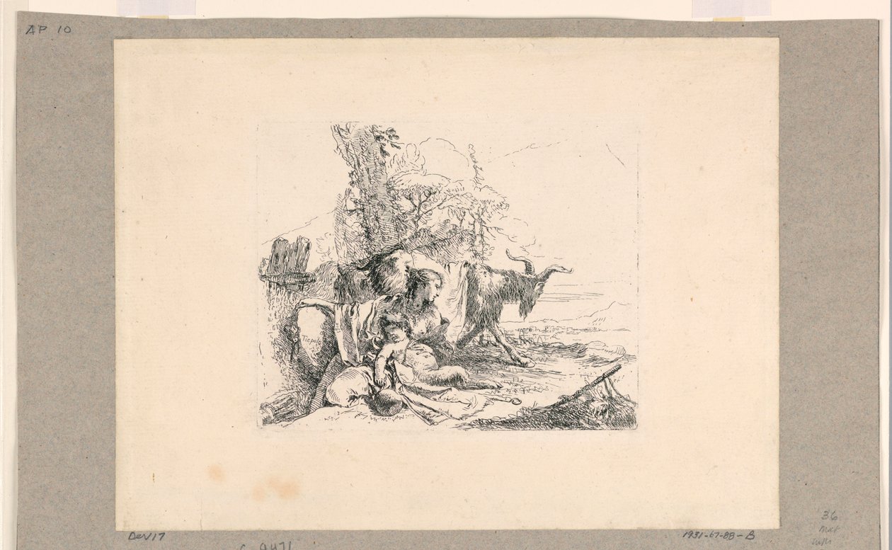 Nainen vauvasatyyrin kanssa Vari Capriccista tekijältä Giovanni Battista Tiepolo