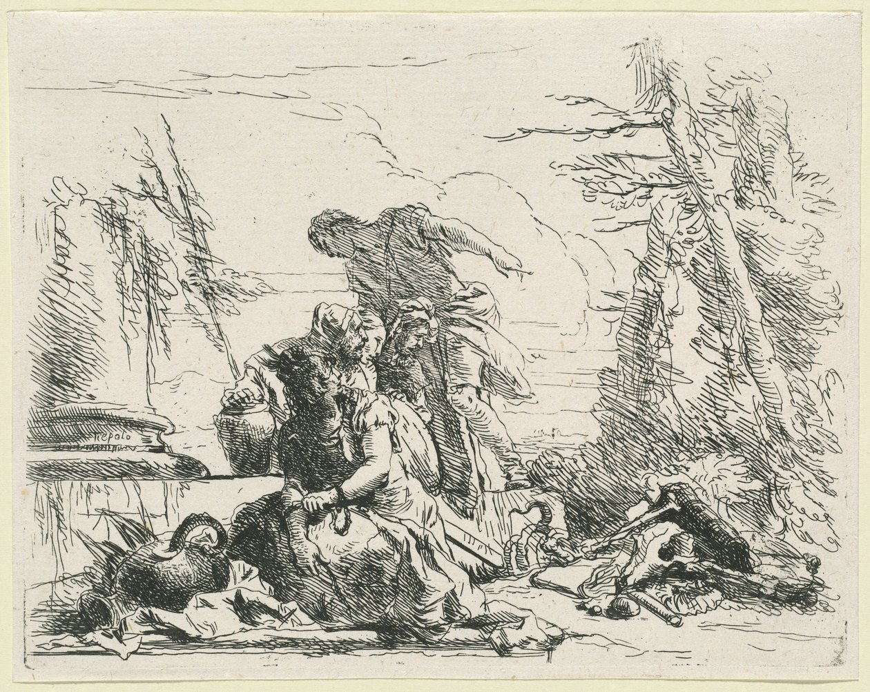 Naiset ja miehet palavasta luupyreestä tekijältä Giovanni Battista Tiepolo