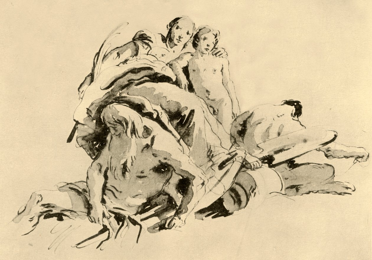 Nuori nainen pojan, jokijumalan ja satyrin kanssa, 1700-luvun puoliväli, 1928 tekijältä Giovanni Battista Tiepolo