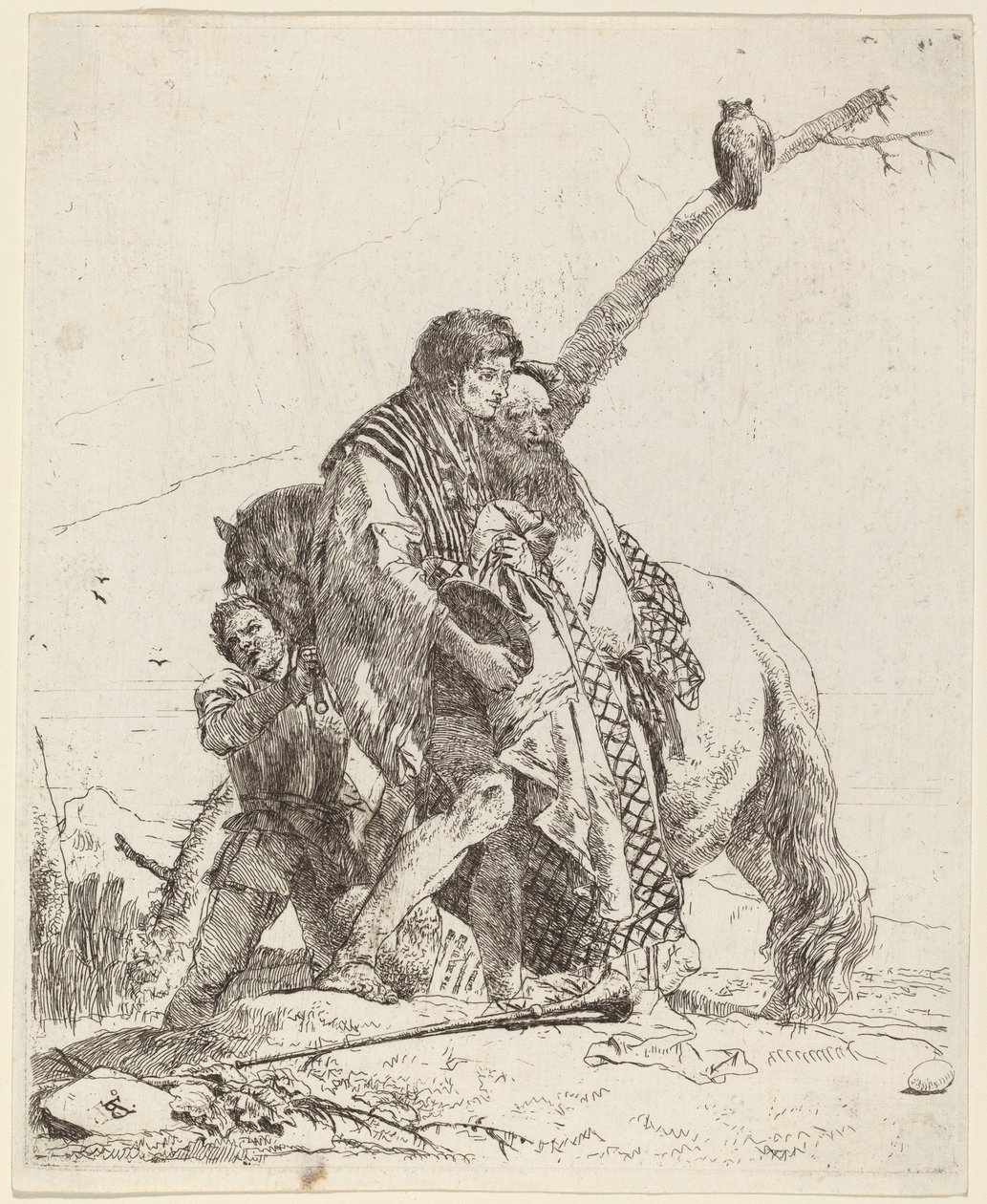 Nuoriso, salvia ja hoitaja hevosen kanssa tekijältä Giovanni Battista Tiepolo