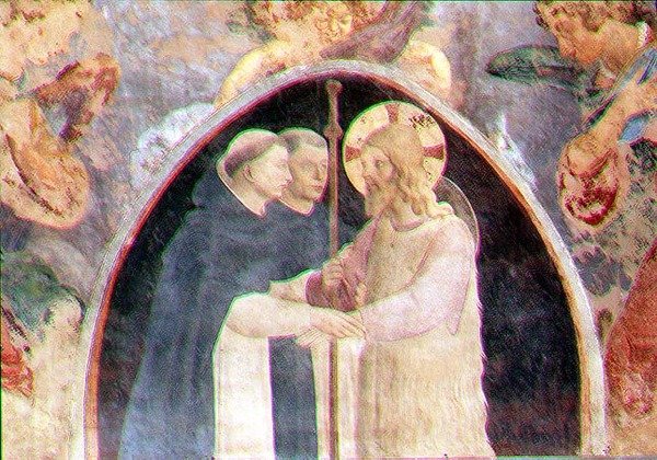 Kristus toivottaa tervetulleeksi kaksi dominikaanista veljeä, lunette (fresko) (78936:n yksityiskohta) tekijältä Giovanni Battista Vanni