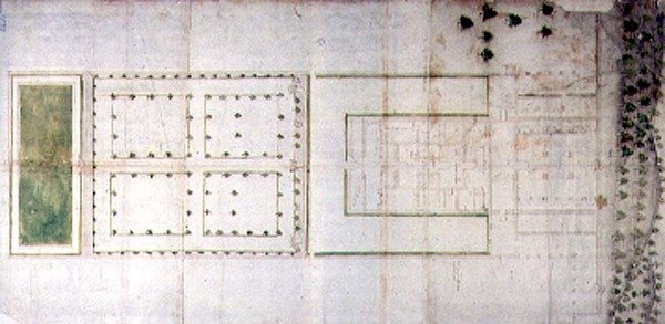Agnanon Medici-huvilan suunnitelma (kynä ja muste, pese paperille) tekijältä Giovanni Battista da Sangallo