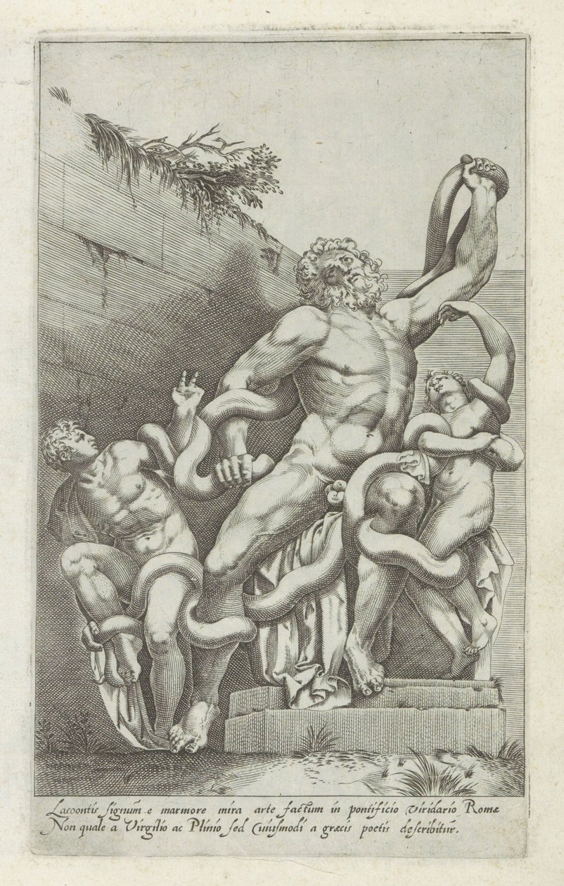 Laocoöngroep Lakoonin kyltti marmorista upealla taiteella (...) (otsikko esineessä) Antiikkiveistoksia Roomassa (sarjan nimi) Ikonit Rooman kaupungin muinaisista patsaista, joita nähdään julkisilla paikoilla (sarjan nimi) tekijältä Giovanni Battista de