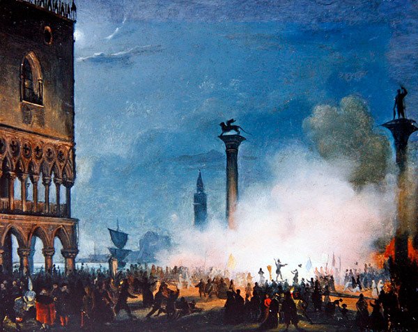 Venetsialainen kohtaus (öljy paneelissa) tekijältä Giovanni Battista della Libera