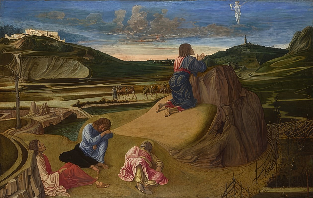 Kristus Getsemanen puutarhassa. Noin 1465 tekijältä Giovanni Bellini
