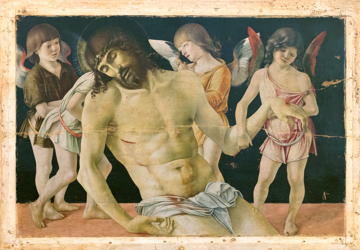 Kuollut Kristus enkelien tukemana, n.1475 (öljy ja tempera puulevyllä) tekijältä Giovanni Bellini