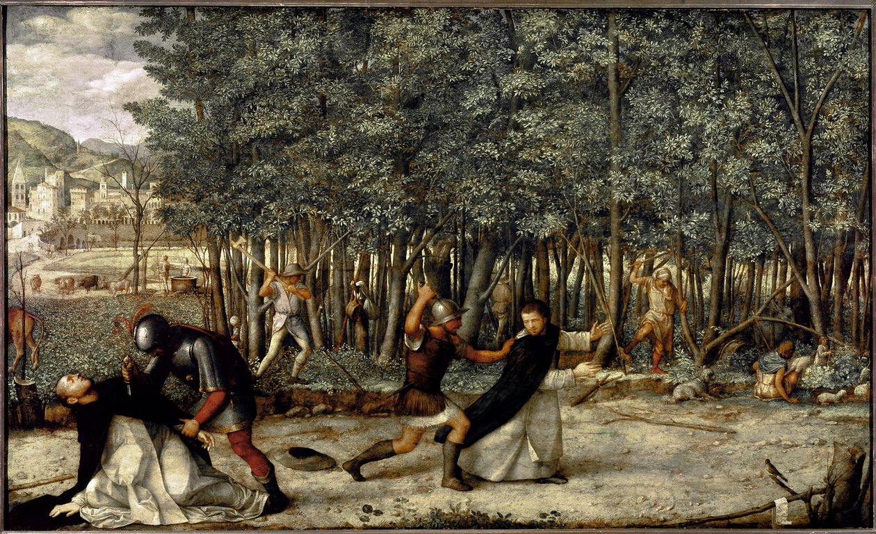 Pyhän Pietarin marttyyrin kuolema (tempera taulussa, noin 1509) tekijältä Giovanni Bellini