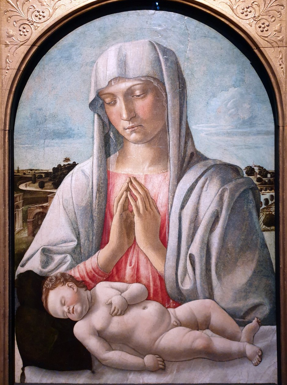 Madonna palvelee nukkuvaa lasta tekijältä Giovanni Bellini