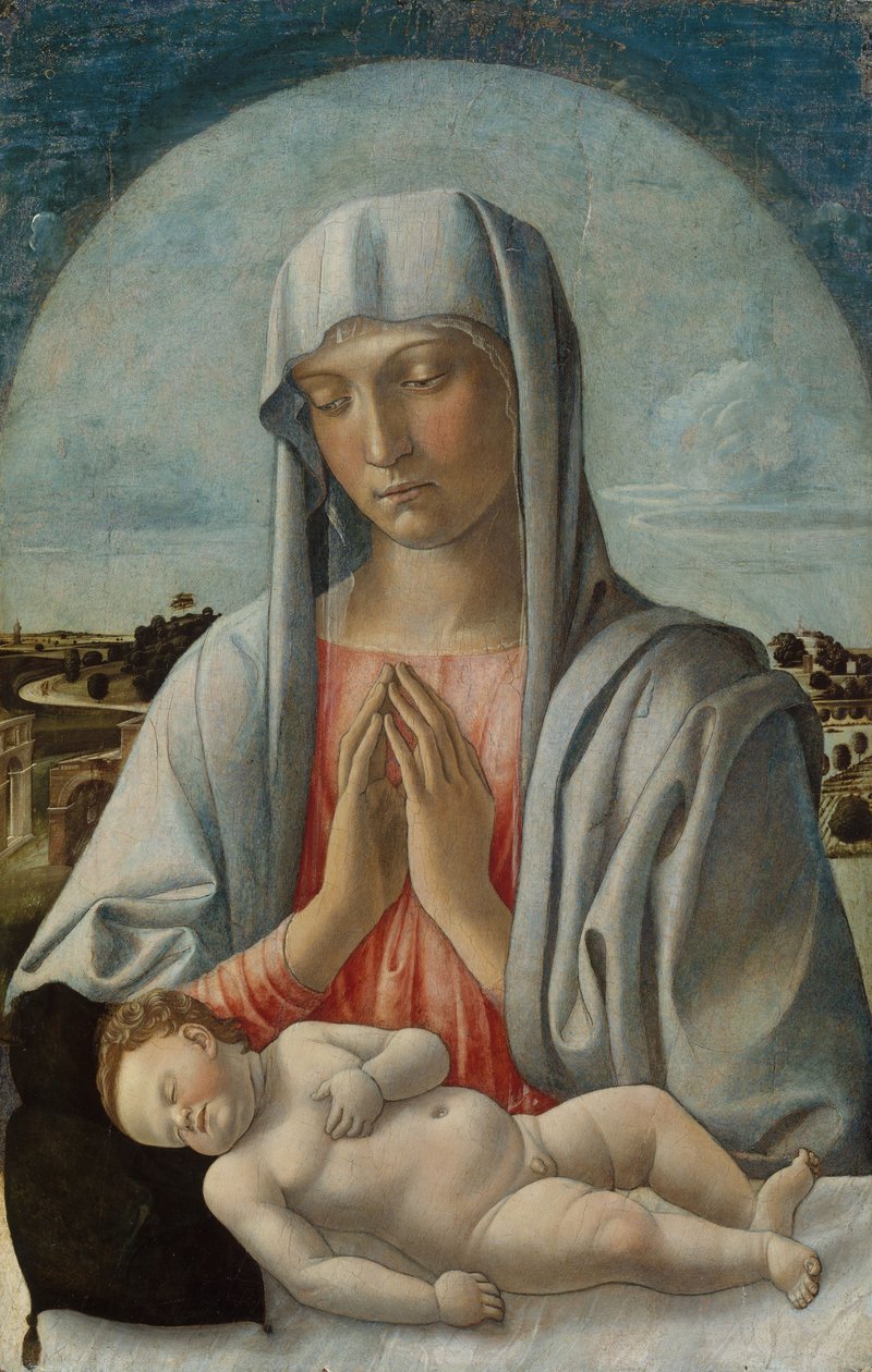 Madonna Adoring the Sleeping Child, n.1460 (tempera puulla) tekijältä Giovanni Bellini