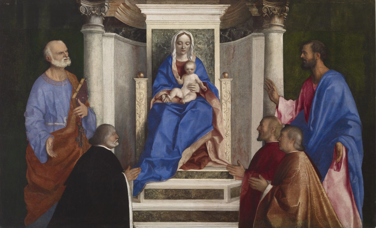 Madonna ja lapsi pyhien Pietarin ja Markuksen ja kolmen venetsialaisen prokuraattorin kanssa, 1510 tekijältä Giovanni Bellini