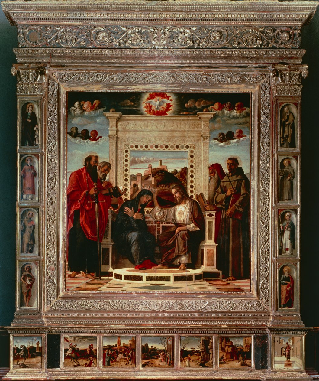 Giovanni Bellinin (1431-36 - 1516) Pesaro-alttaritaulu, öljy kankaalle, 262x240 cm, yksityiskohta, n. 1475 tekijältä Giovanni Bellini