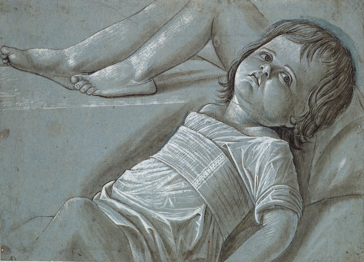 Tutkimus makaavalle Kristus-lapsen hahmolle, 1400-luvun loppu. tekijältä Giovanni Bellini