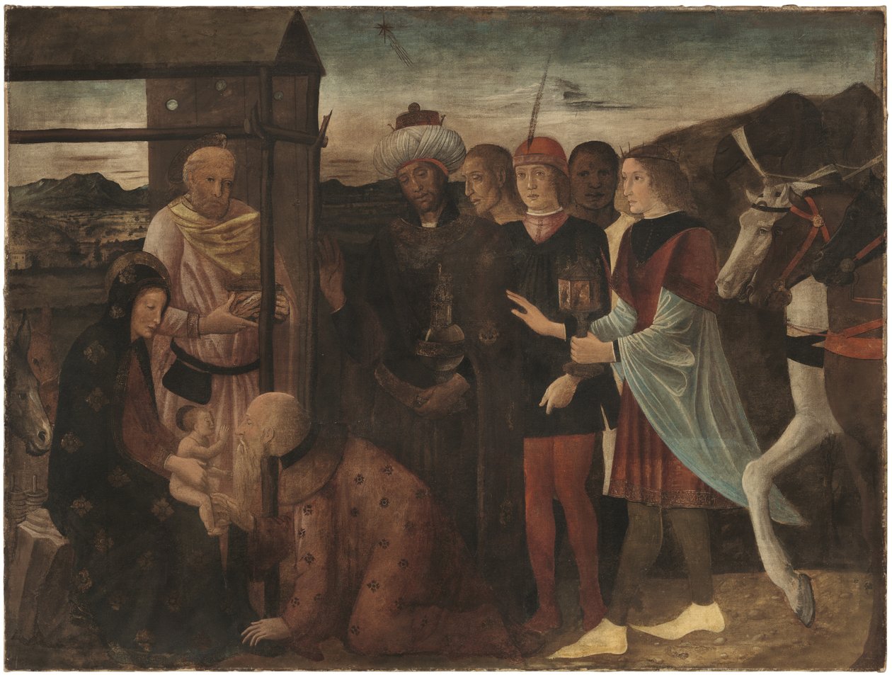 Maagien palvominen (tempera pellavalle) tekijältä Giovanni Bellini