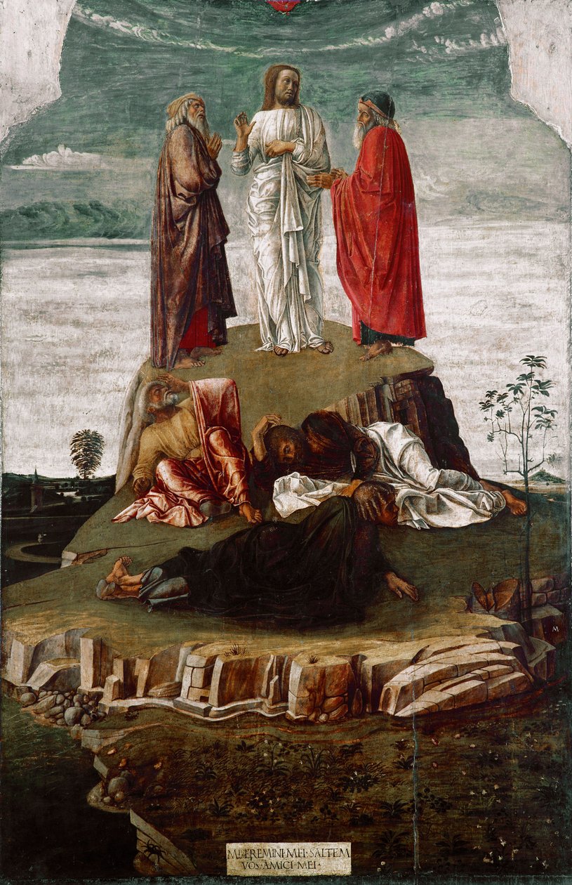 Giovanni Bellinin (n. 1432-1516) kirkastumismaalaus sanoi il Giambellino. 1455 Mitat 134x68 cm Venetsia, Correr Museum, n. 27 tekijältä Giovanni Bellini