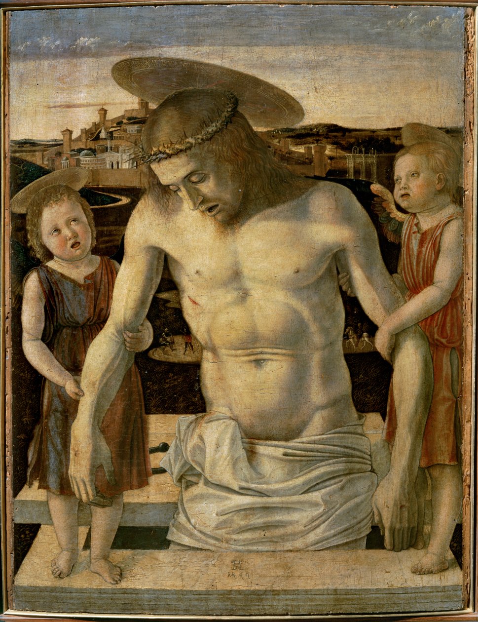 Kuollut Kristus kahden enkelin tukemana ... tekijältä Giovanni Bellini
