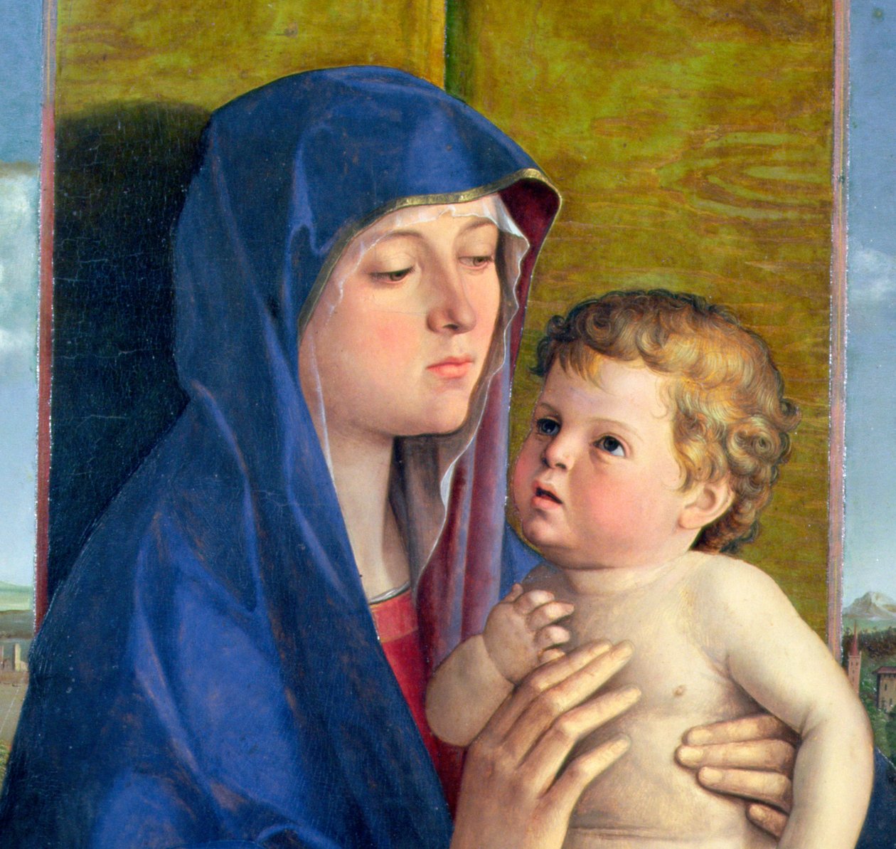 Päärynän neitsyt öljy paneelille yksityiskohta 76900:sta tekijältä Giovanni Bellini
