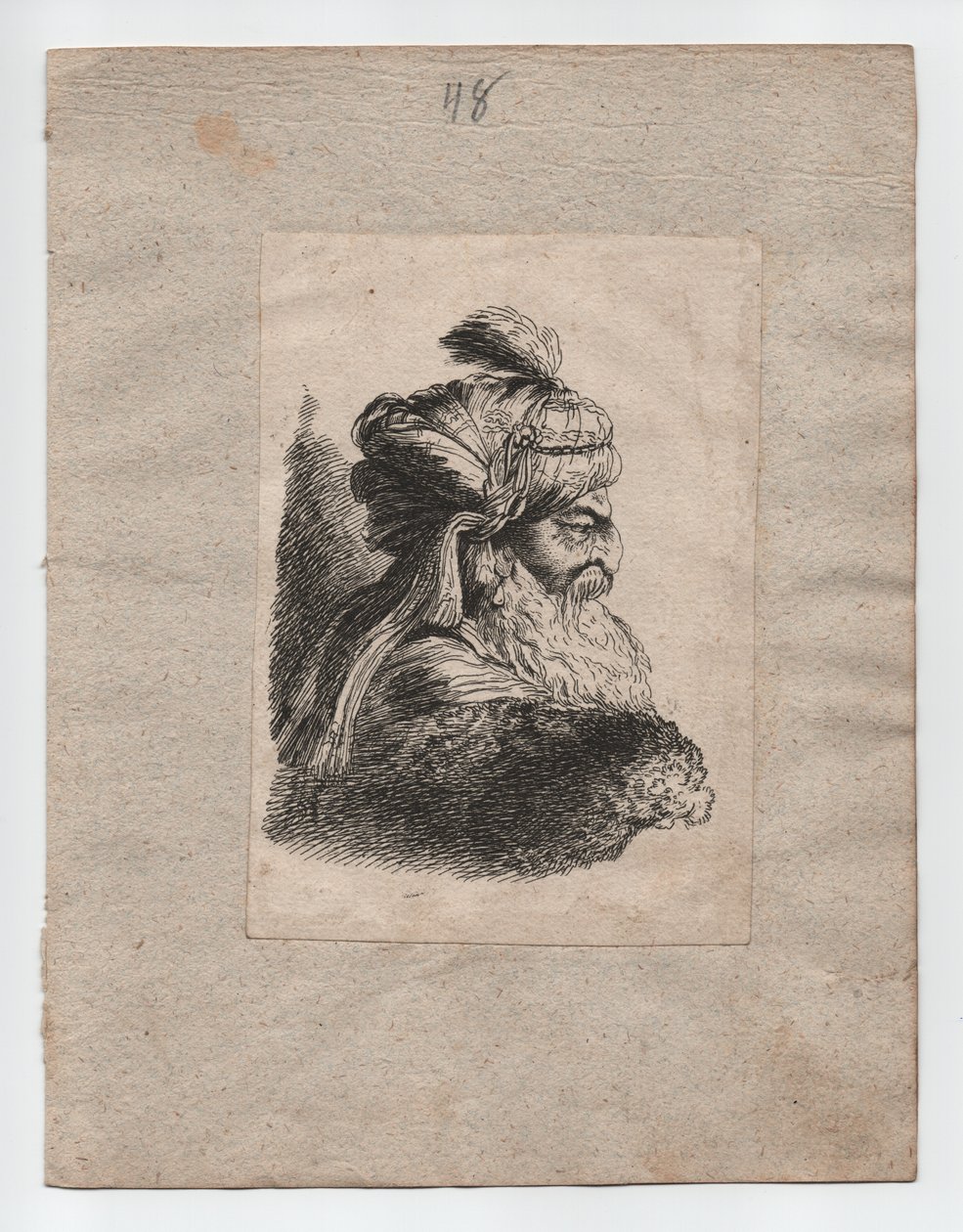 Turkkilainen pää turbaanin kanssa, n. 1760 (kaiverrus). tekijältä Giovanni Benedetto (1609 64) (after) Castiglione