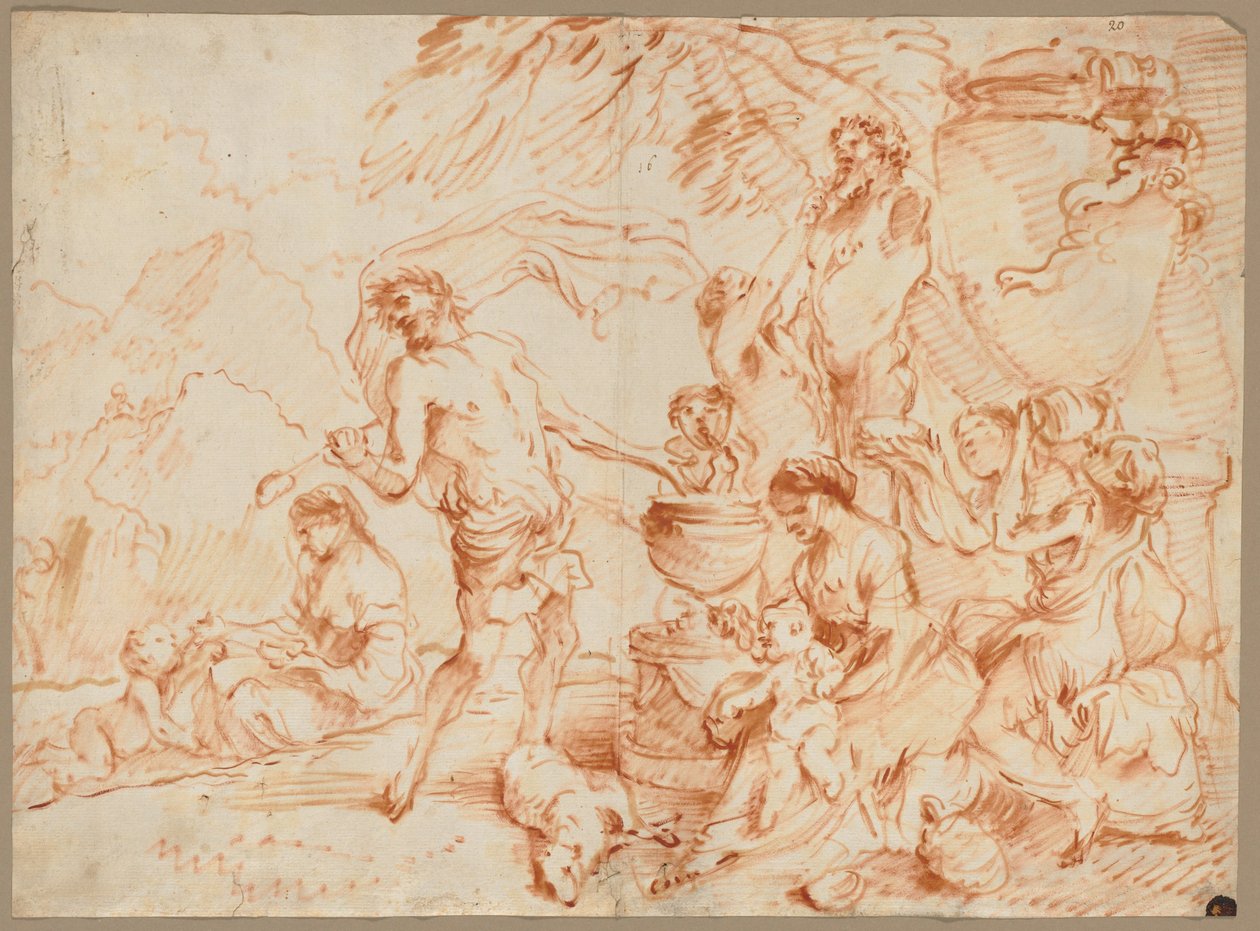 Bacchanal Before a Herm, 1660-luvun alku (öljy ja punaruskea pigmentti) tekijältä Giovanni Benedetto (1609 64) Castiglione