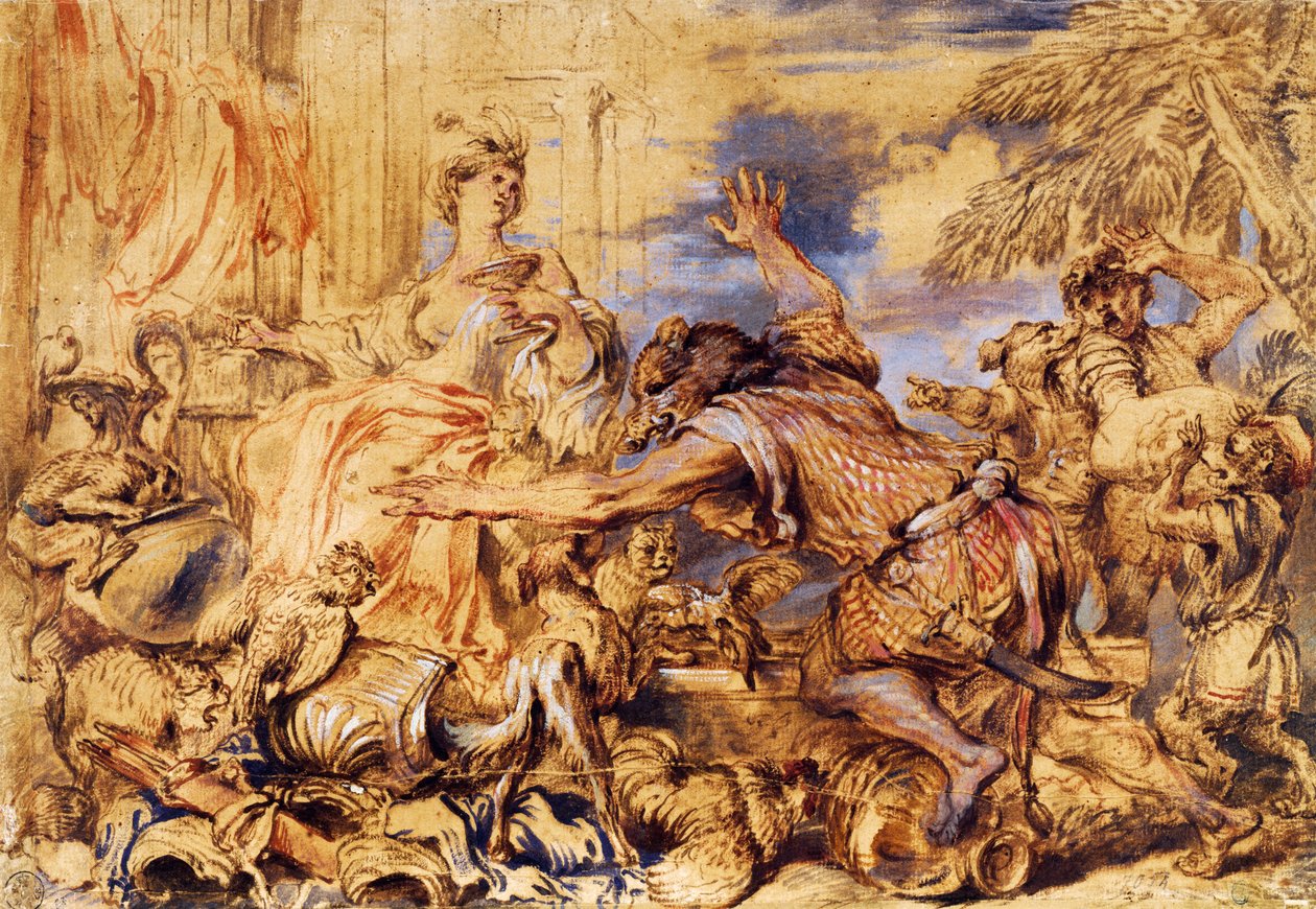 Circe muuttaa Ulysseksen kumppaneita eläimiksi tekijältä Giovanni Benedetto Castiglione