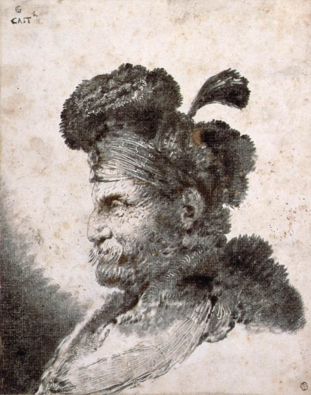 Itämaisen johtaja profiilissa vasemmalla tekijältä Giovanni Benedetto Castiglione