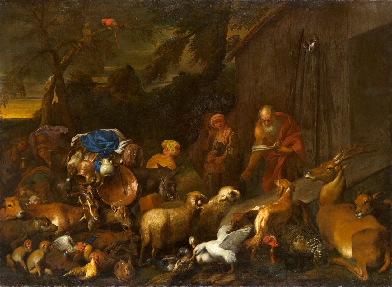Nooa ja eläimet astumassa arkkiin, noin 1630-1632 (öljy kankaalle) tekijältä Giovanni Benedetto Castiglione