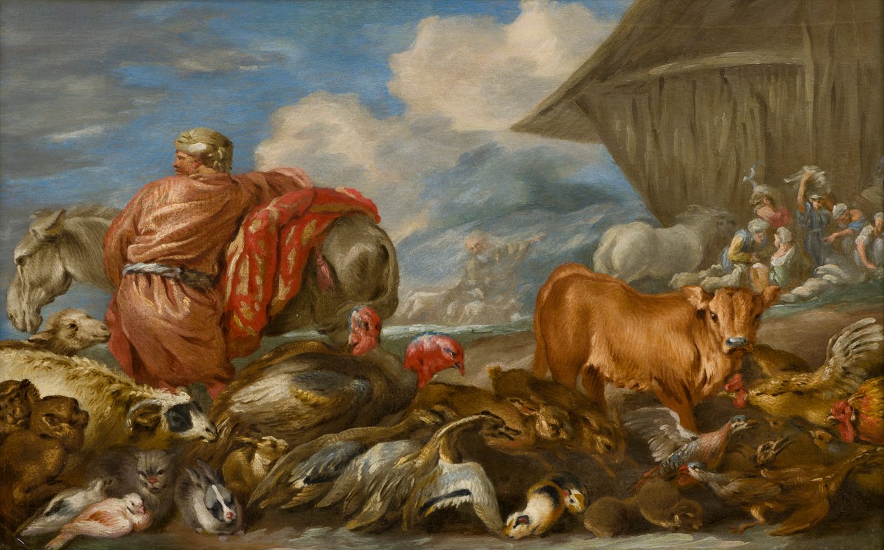 Eläimet saapuvat Nooan arkkiin, n. 1639-1664 (öljy paneelissa) tekijältä Giovanni Benedetto Castiglione