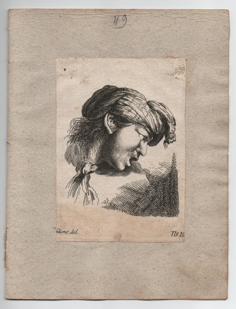 Turkkilainen pää huivin kanssa, n. 1750 (kaiverrus). tekijältä Giovanni Benedetto (1609 64) (after) Castiglione