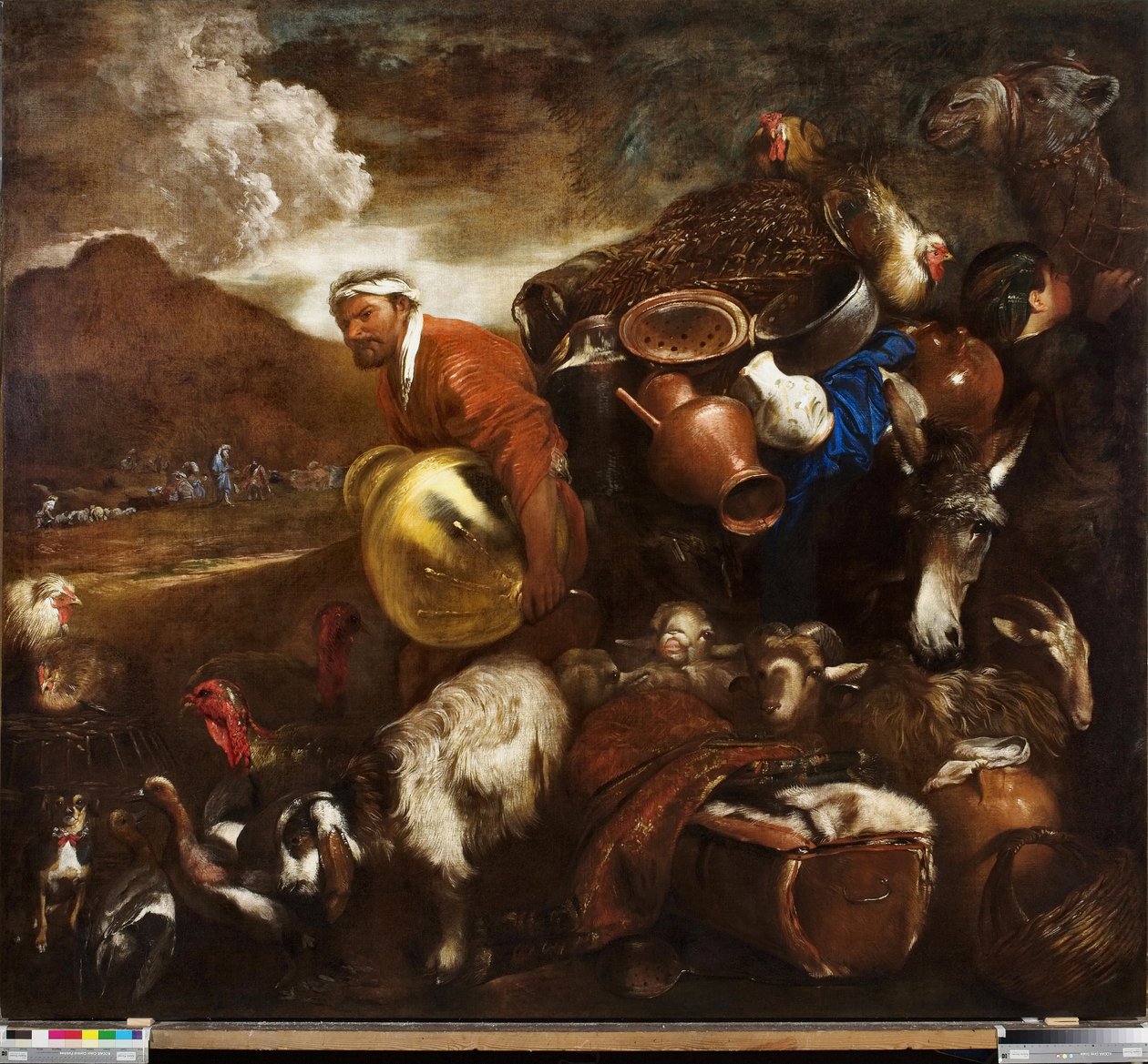 Abrahamin matka, noin 1652 (öljy kankaalle). tekijältä Giovanni Benedetto (1609 64) Castiglione