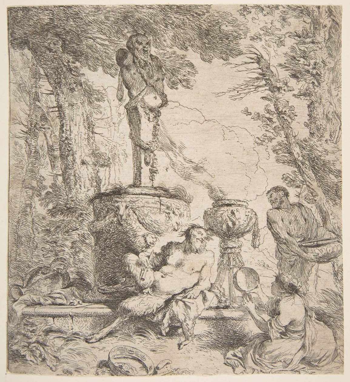 Bacchanal jumalien alttarin edessä, n. 1645. tekijältä Giovanni Benedetto Castiglione