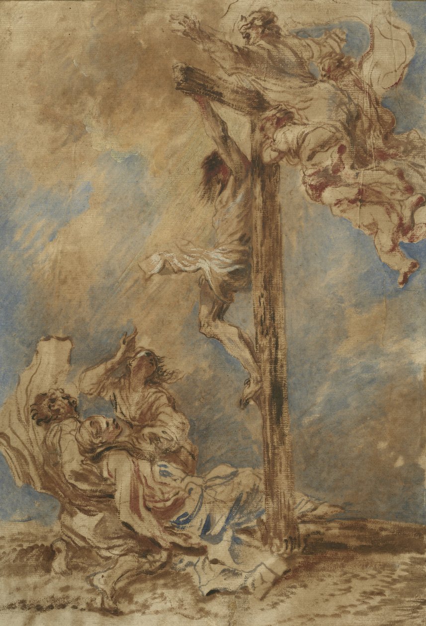 Ristiinnaulitseminen Neitsyen, pyhien Johanneksen ja Maria Magdaleenan sekä Isän Jumalan kanssa, n. 1651 tekijältä Giovanni Benedetto Castiglione
