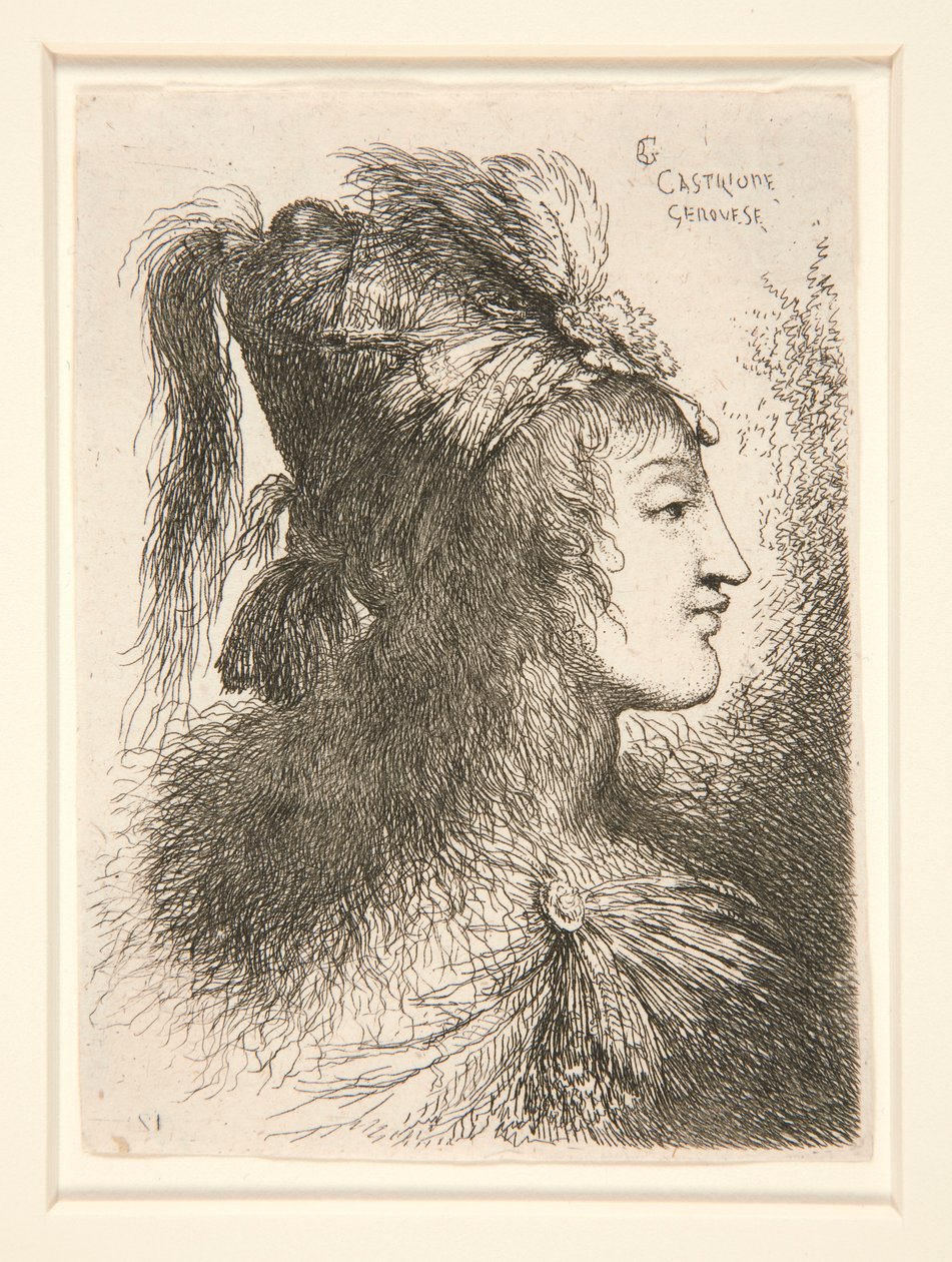 Oikealle päin oleva kuva, sarjasta Small Studies of Heads tekijältä Giovanni Benedetto Castiglione