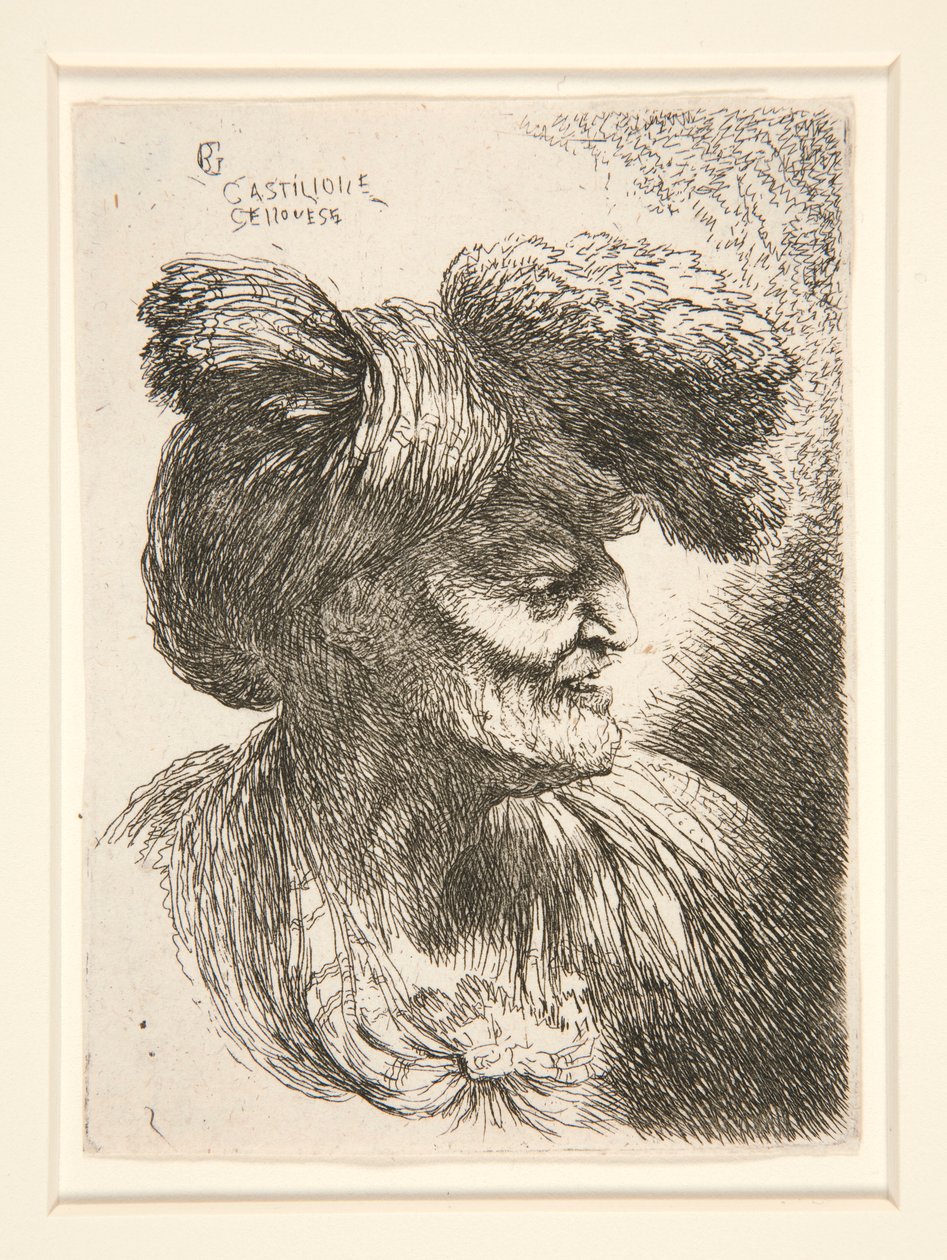 Oikealle päin oleva kuva, sarjasta Small Studies of Heads tekijältä Giovanni Benedetto Castiglione