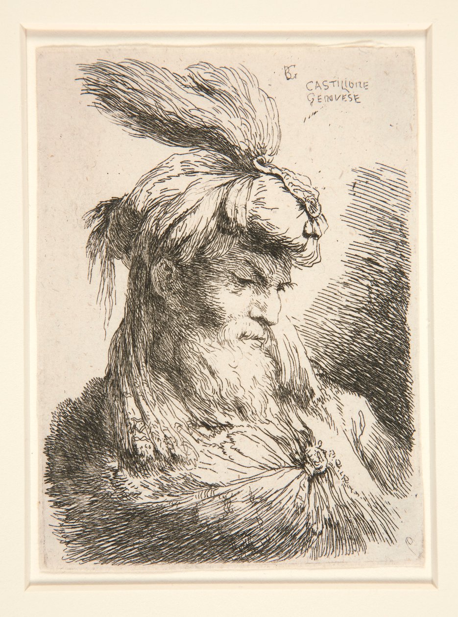Oikealle päin oleva kuva, sarjasta Small Studies of Heads tekijältä Giovanni Benedetto Castiglione