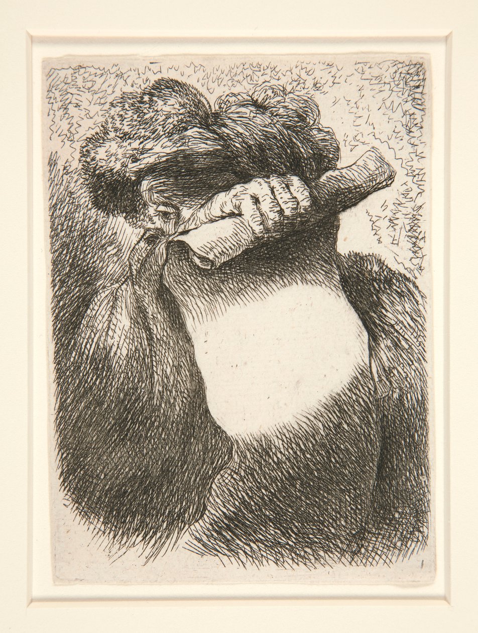 Figuuri Holding a Large Banderole, sarjasta Small Studies of Heads tekijältä Giovanni Benedetto Castiglione
