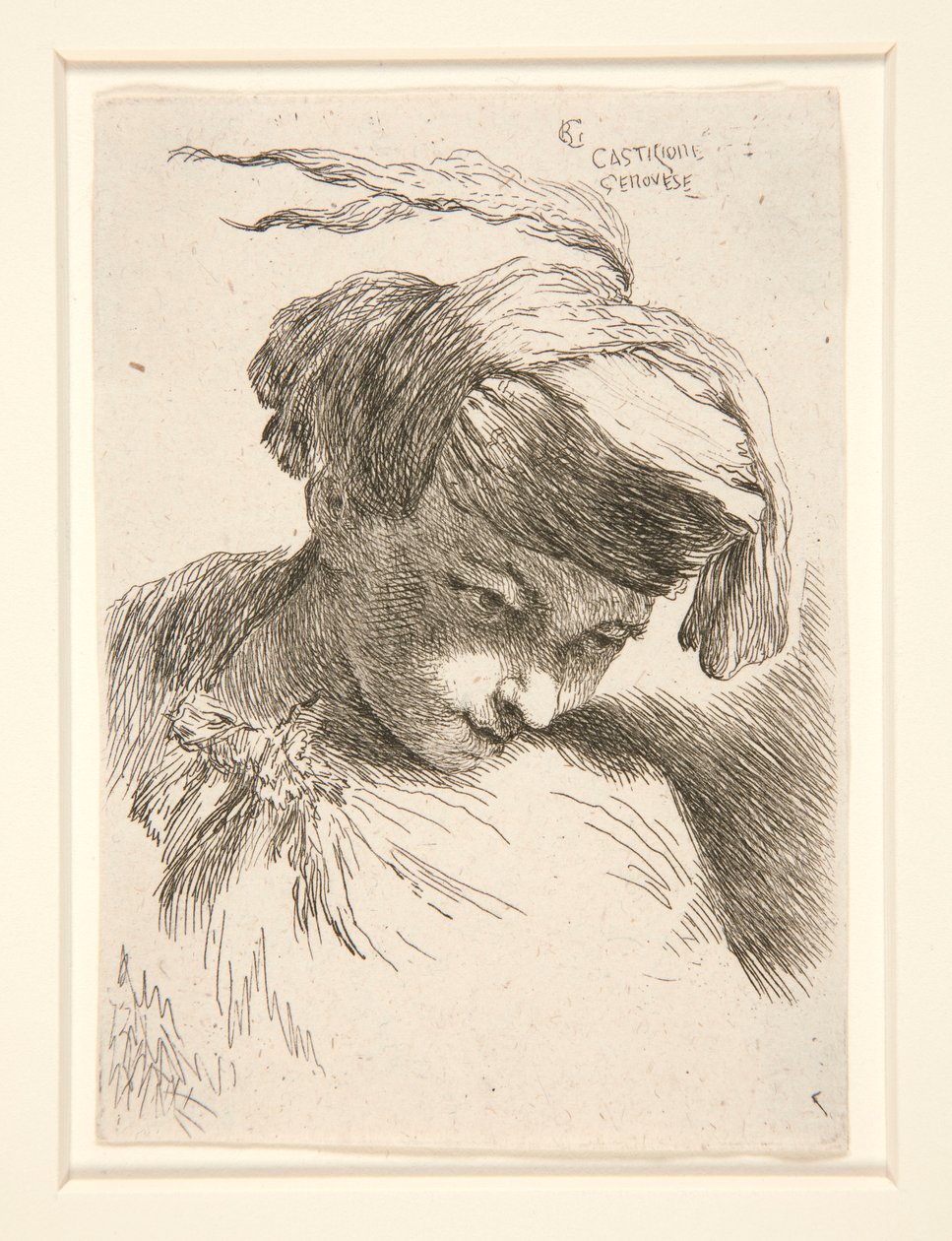 Figuuri, jonka pää nojaa olkapäätä vasten, sarjasta Small Studies of Heads tekijältä Giovanni Benedetto Castiglione