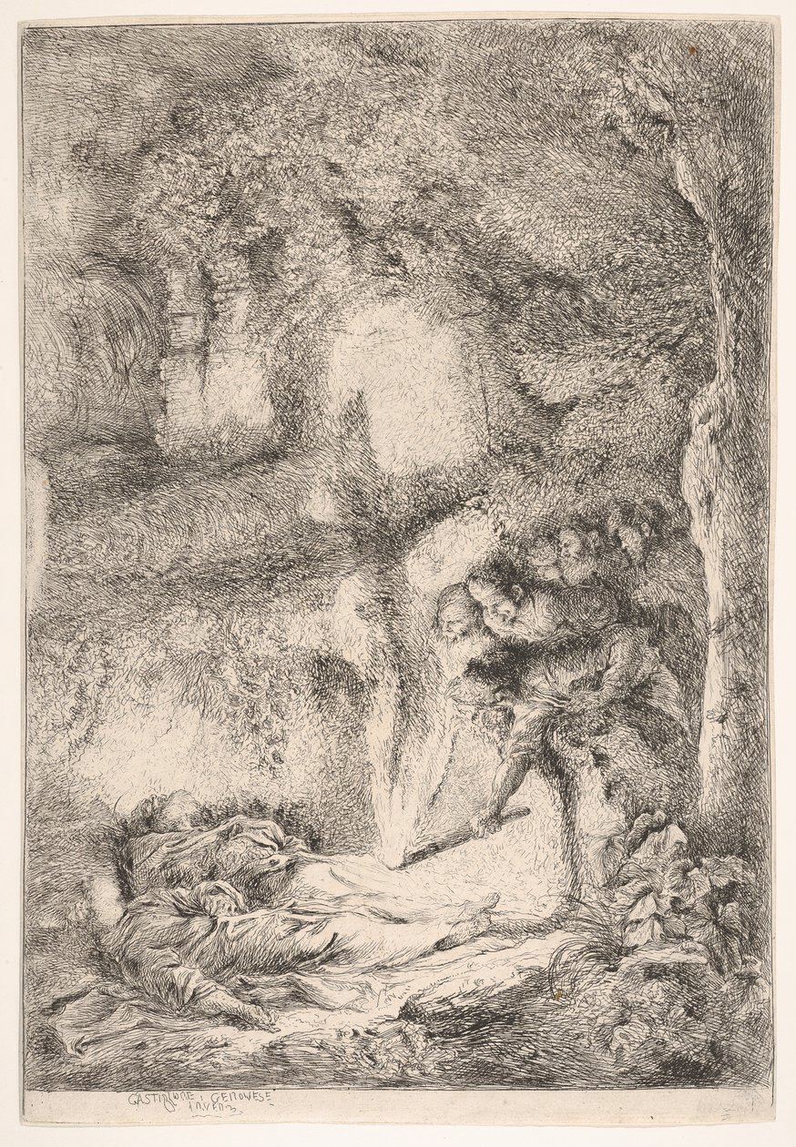 Pyhien Pietarin ja Paavalin ruumiiden löytäminen, n. 1647-51. tekijältä Giovanni Benedetto Castiglione