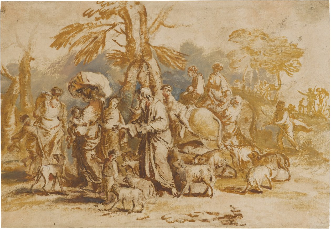 Hirtenfamilie auf der Reise (Reise Jakobs) tekijältä Giovanni Benedetto Castiglione