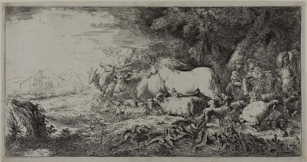 Nooa ja eläimet astumassa arkkiin tekijältä Giovanni Benedetto Castiglione