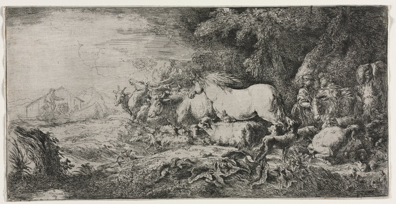 Nooa ja eläimet astumassa arkkiin tekijältä Giovanni Benedetto Castiglione