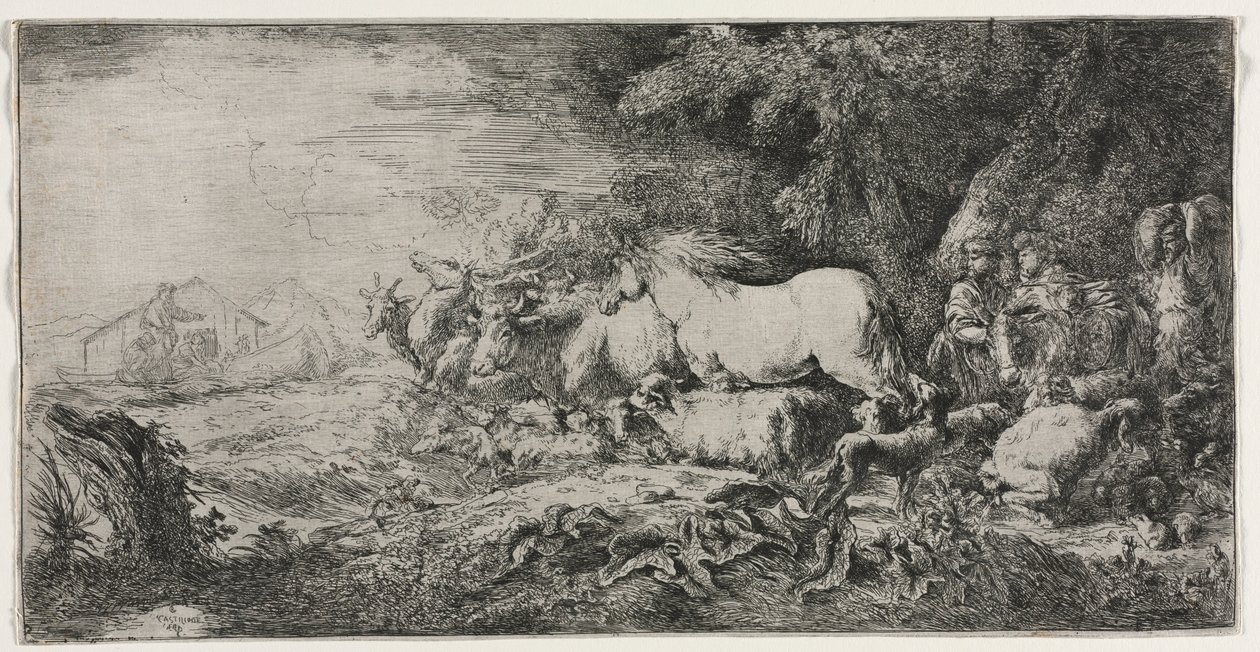 Nooa ja eläimet astumassa arkkiin, 1650-1655. tekijältä Giovanni Benedetto Castiglione