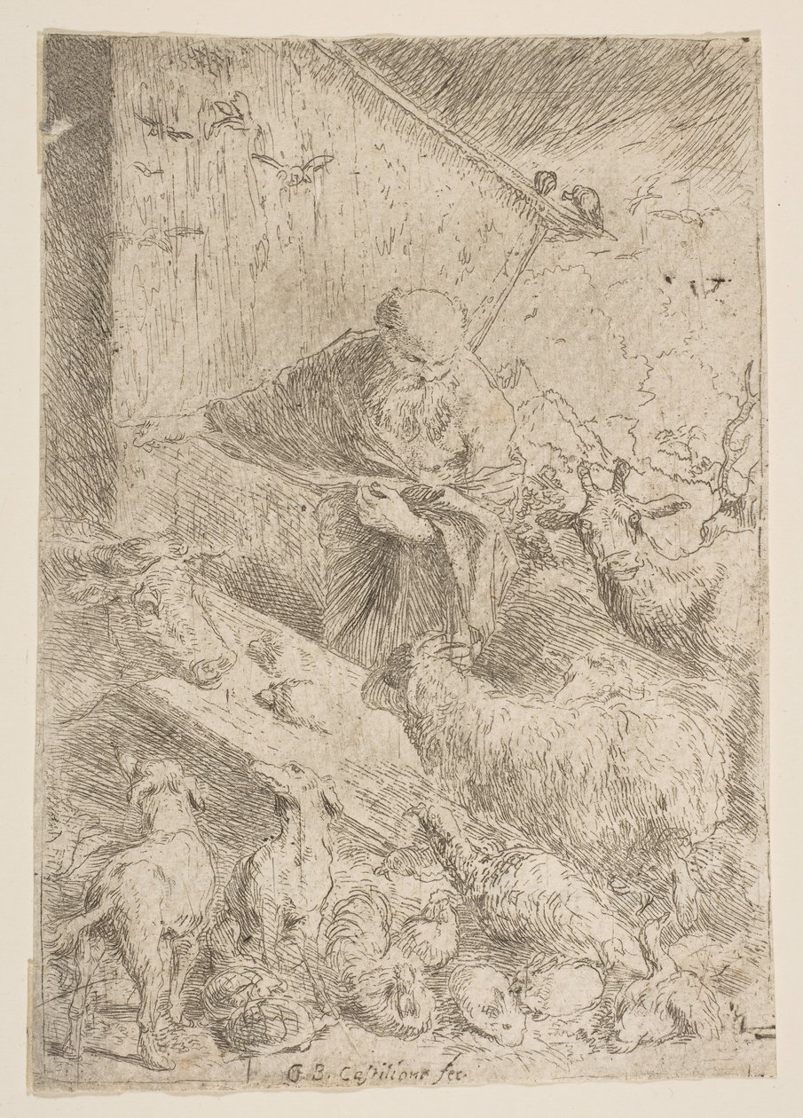 Nooa päästää eläimet arkkiin, n. 1630. tekijältä Giovanni Benedetto Castiglione
