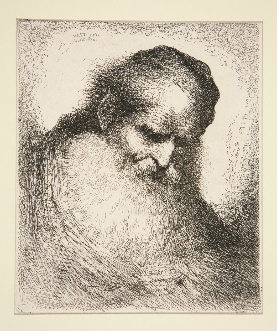 Vanha mies, jolla on parta edessä (sarjasta Large Oriental Heads) tekijältä Giovanni Benedetto Castiglione