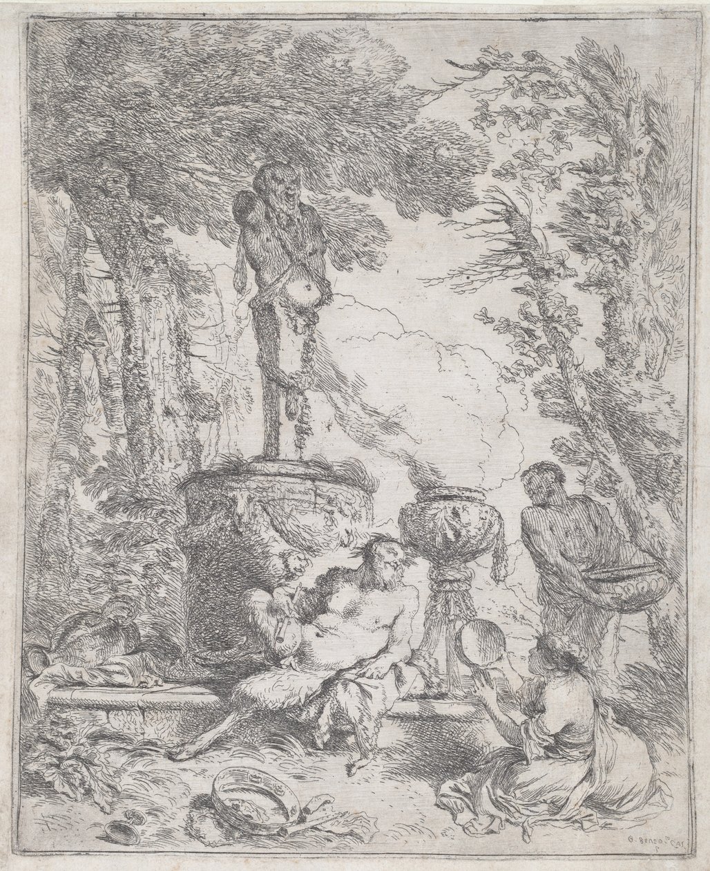 Pan makuuasentoon Hermin edessä tekijältä Giovanni Benedetto Castiglione